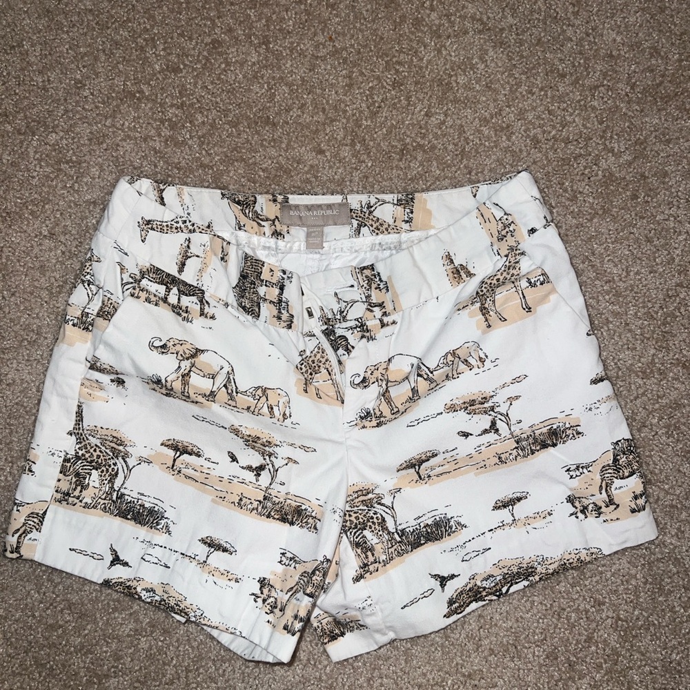 Banana Republic White and Tan Animal Print Shorts